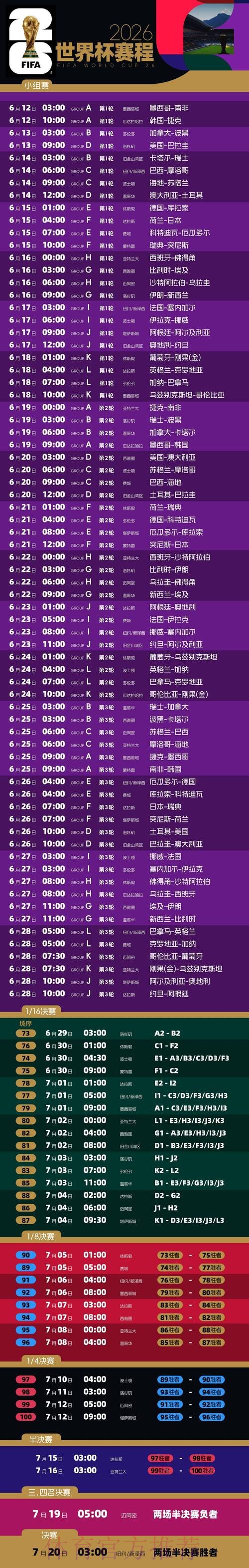 2026世界杯赛程完整版完整安排免费观看 2026世界杯赛程完整版完整安排免费观看